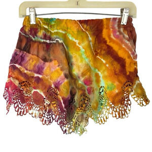MLM The Label Tie Dye Shorts Womens XS Handmade Geode Gold Tan Orange Lace Hem